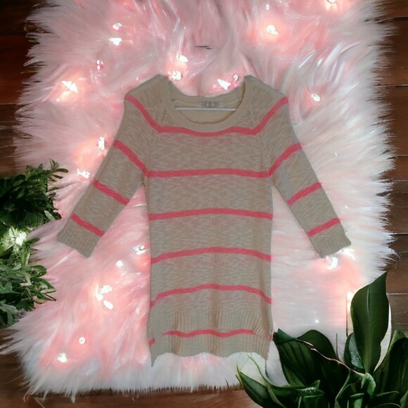 Pink Rose Cream and Pink Striped Lightweight Sweater - Picture 1 of 6